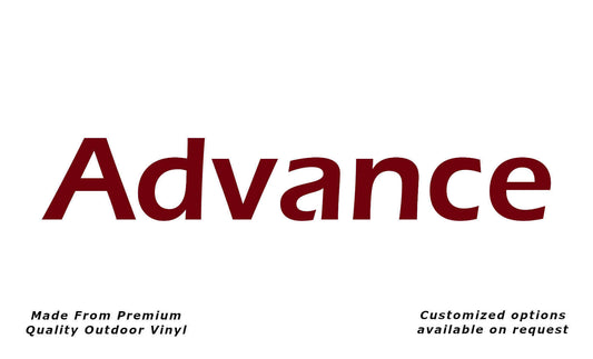 Advance caravan replacement vinyl decal in burgundy.