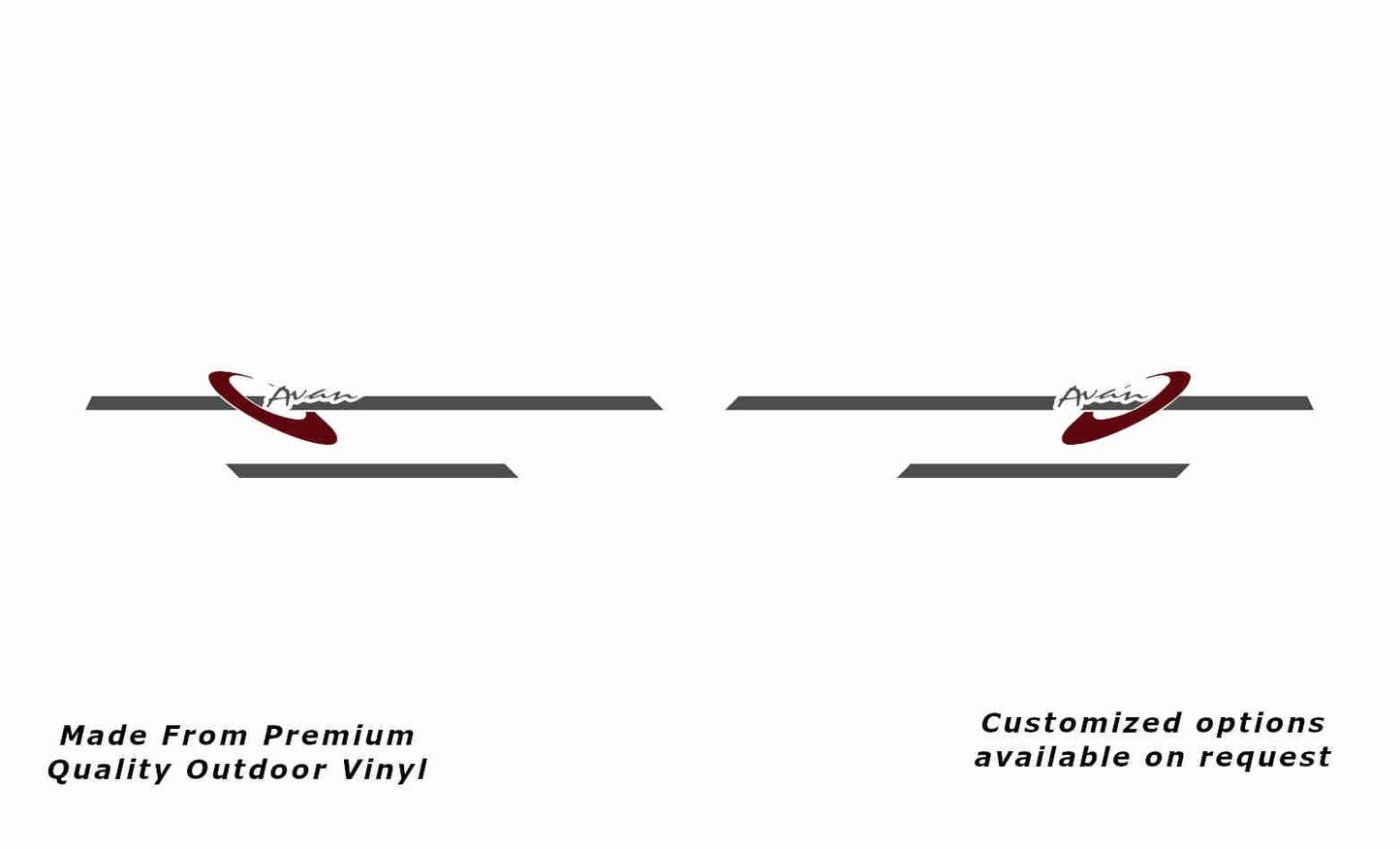 Avan Aliner 2002+ standard front side stripes caravan replacement vinyl decal sticker in dark grey and purple red.