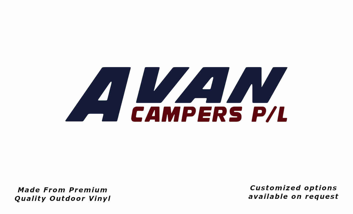 Avan campers p/l caravan replacement vinyl decal sticker in deep sea blue and purple red.