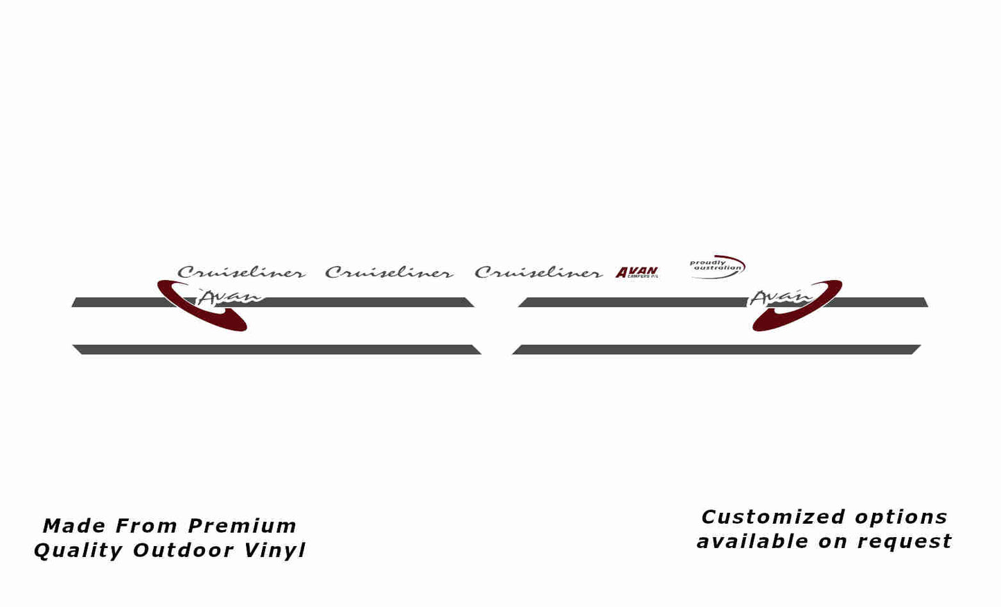 Avan Cruiseliner 2002 decal kit caravan replacement vinyl decal sticker in dark grey and purple red.
