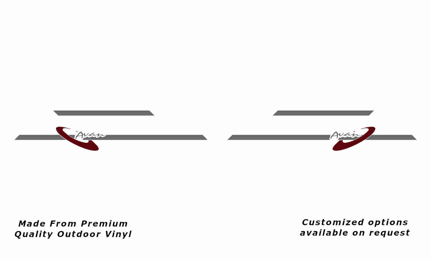 Avan the ray 14 side stripes caravan replacement vinyl decal sticker in silver grey and purple red.
