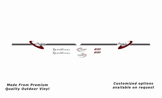 Avan Sportliner 2003-2004 camper replacement vinyl decal kit in dark grey and purple red.