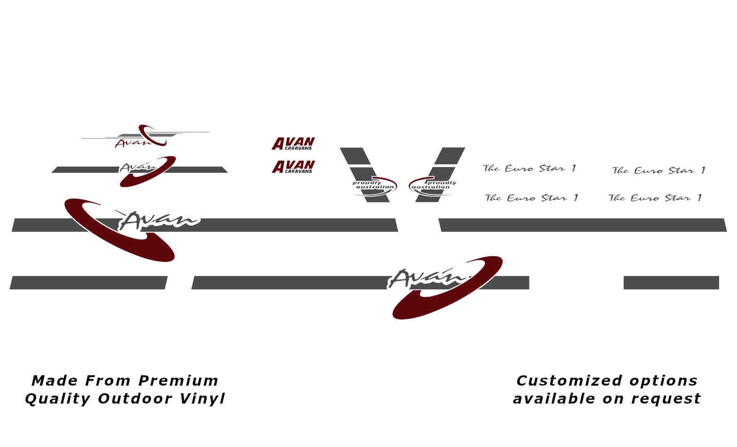 Avan The Eurostar 1 2005 caravan replacement vinyl decal kit in dark grey and purple red.
