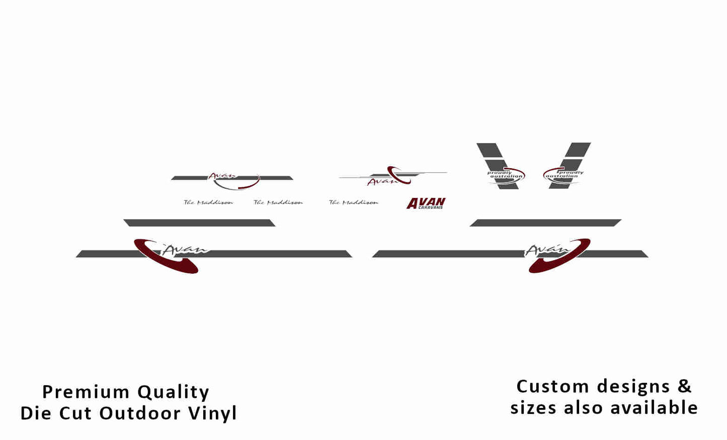 Avan the maddison 2002-2004 caravan replacement vinyl decal sticker kit in dark grey. and purple red