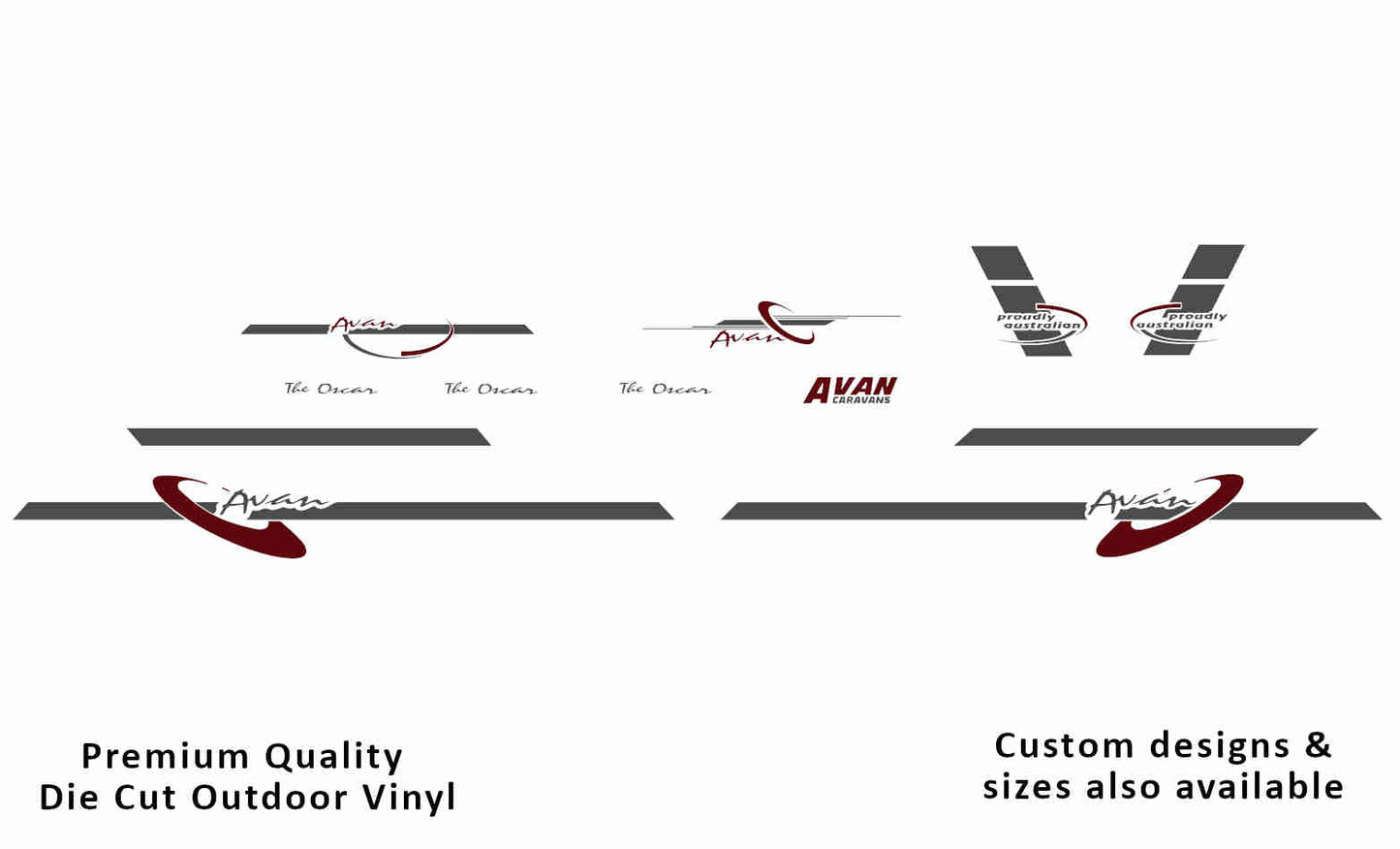Avan the oscar 2002-2004 caravan replacement vinyl decal sticker kit in dark grey. and purple red.