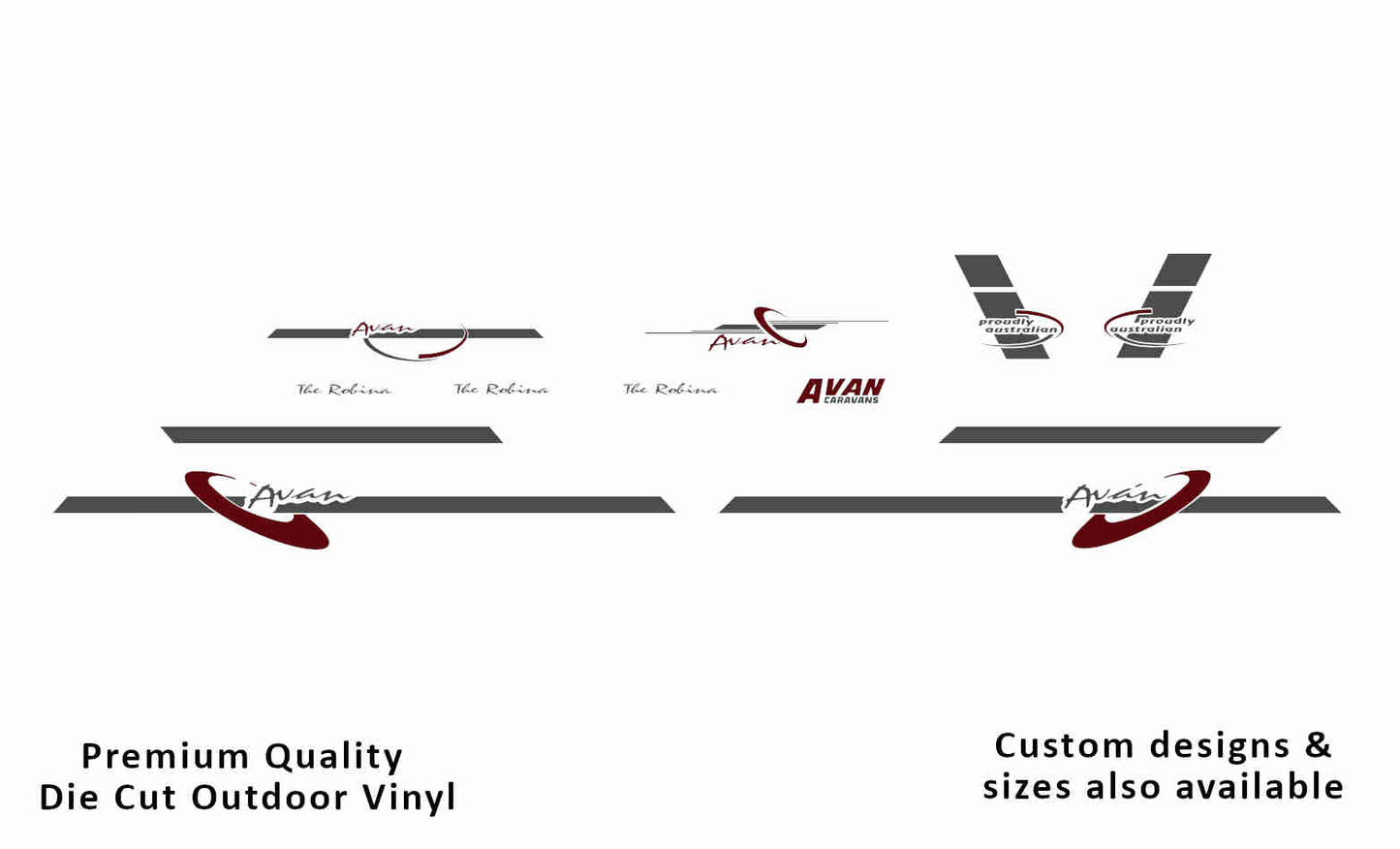 Avan the robina 2002-2004 caravan replacement vinyl decal sticker kit in dark grey. and purple red