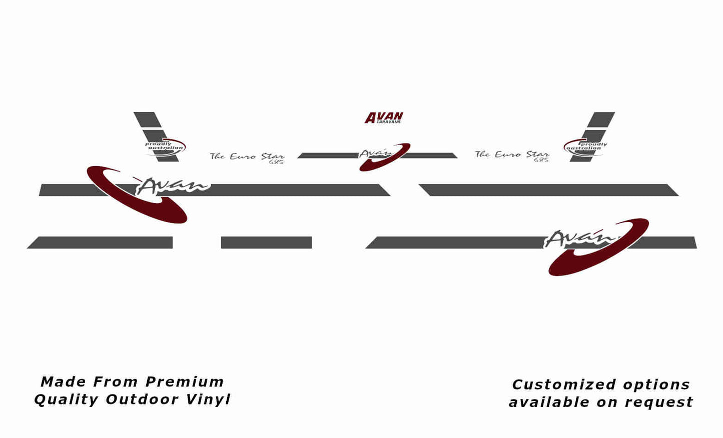 A set of caravan replacement decals and stickers for the Avan Euro Star 685, displayed on a white background.