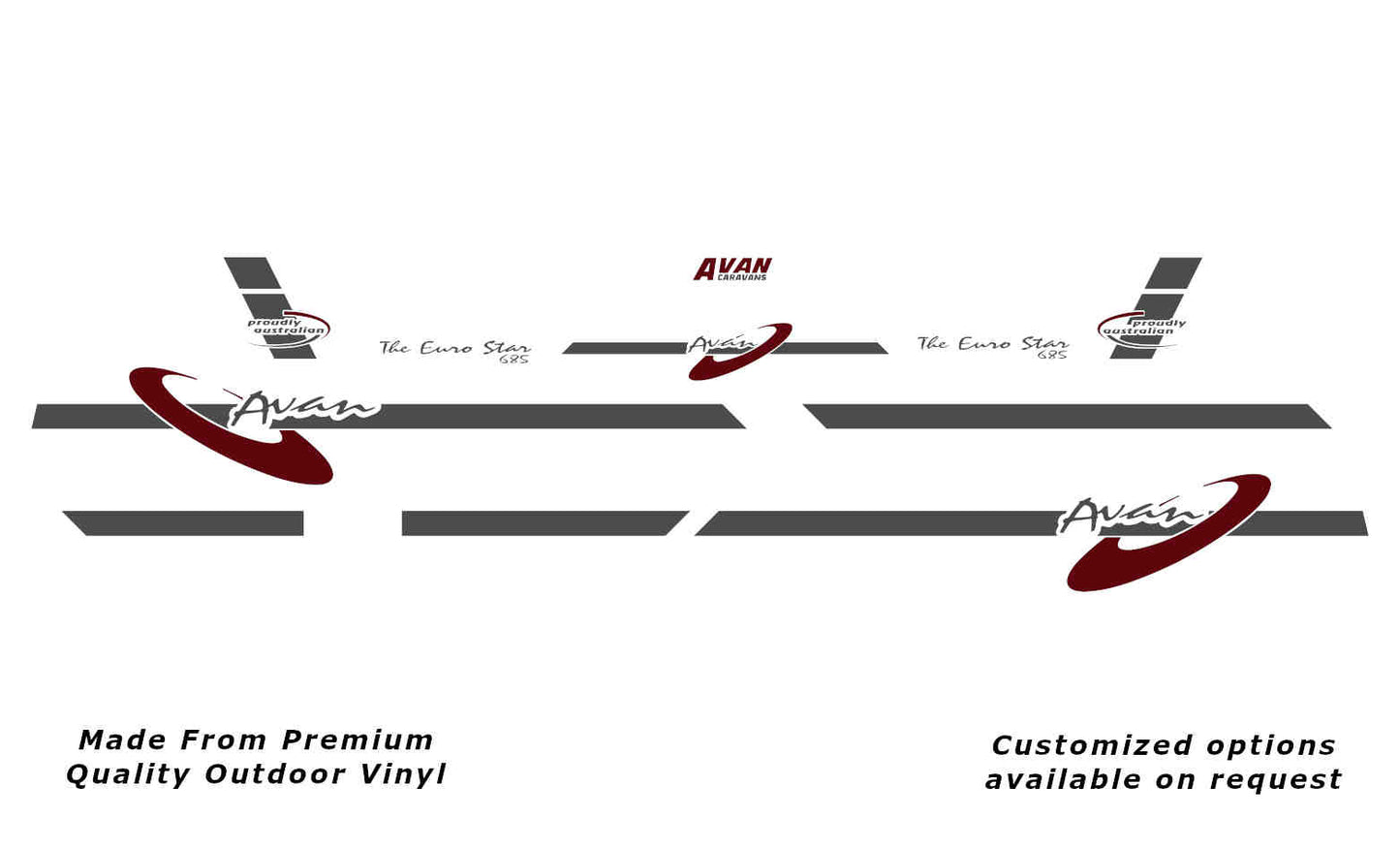 A set of caravan replacement decals and stickers for the Avan Euro Star 685, displayed on a white background.