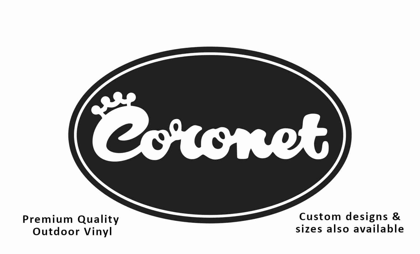 Coronet caravans logo on a black oval background with white text.
