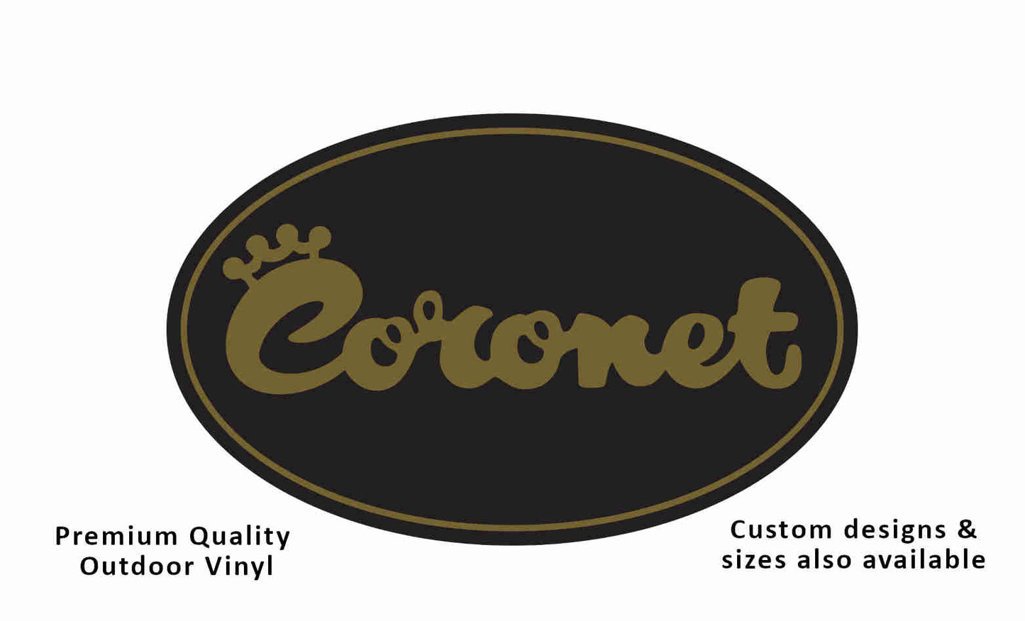 Coronet caravans logo on a black oval background with gold text.