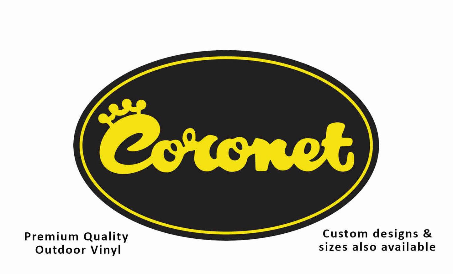 Coronet caravans logo on a black oval background with yellow text.
