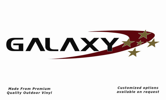 Galaxy caravan replacement vinyl decal sticker in black, gold and purple red.