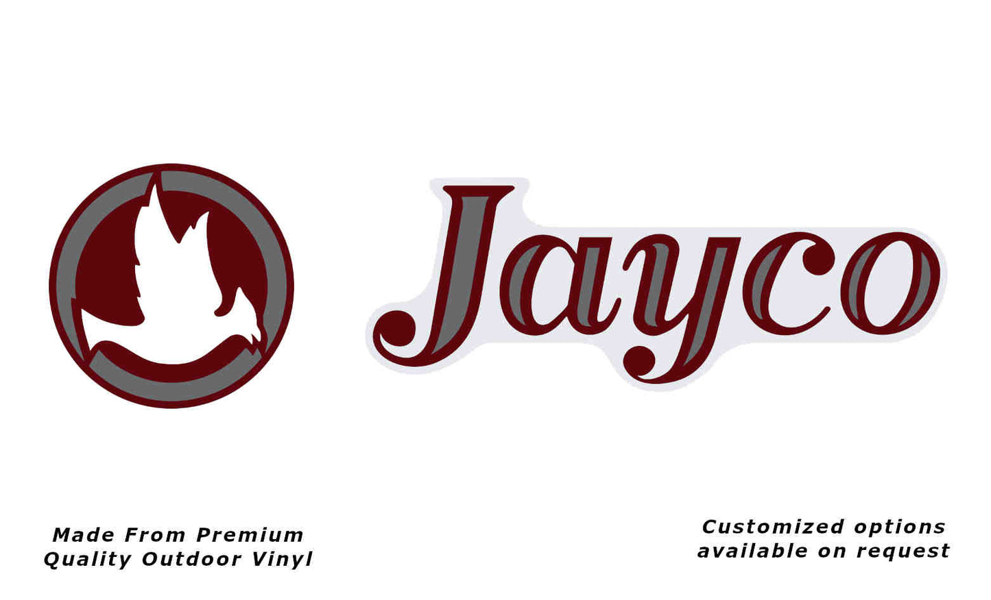 Jayco 1980s right camper caravan replacement vinyl decal sticker in purple red, silver and white.