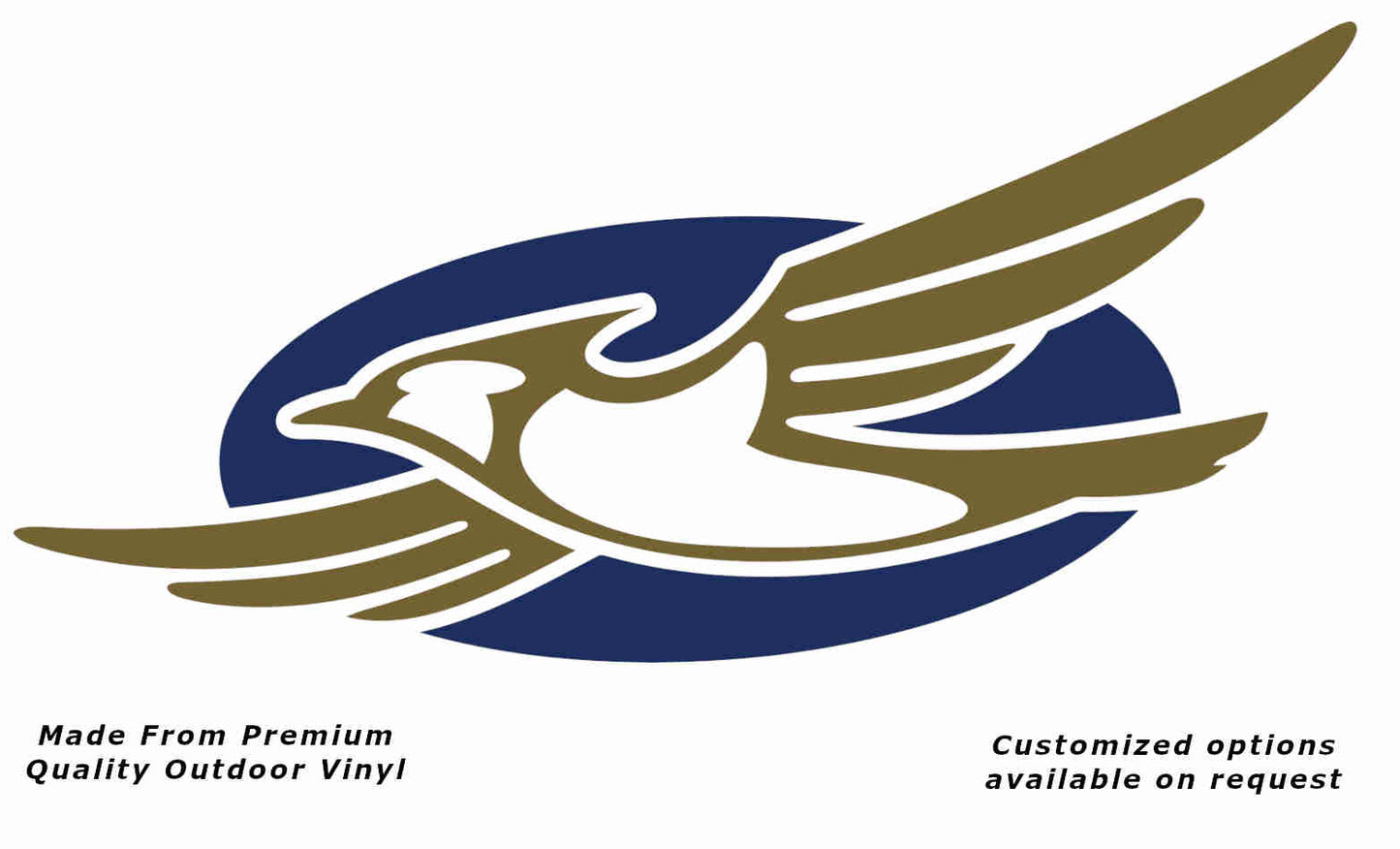 Jayco bird disc left caravan replacement vinyl decal sticker with a gold bird and dark blue disc.