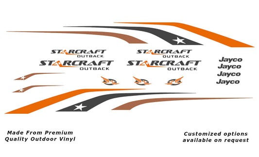 Jayco Starcraft 2013-2014 caravan replacement vinyl decal kit in charcoal, dark blue and gold to suit 19ft to 22ft models.