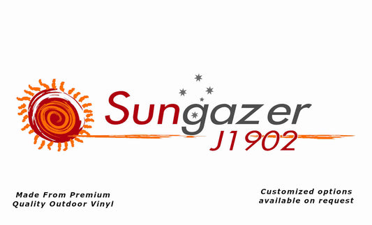 Jurgens sungazer J1902 caravan vinyl replacement decal sticker in red, silver-grey, dark-grey and pastel-orange.