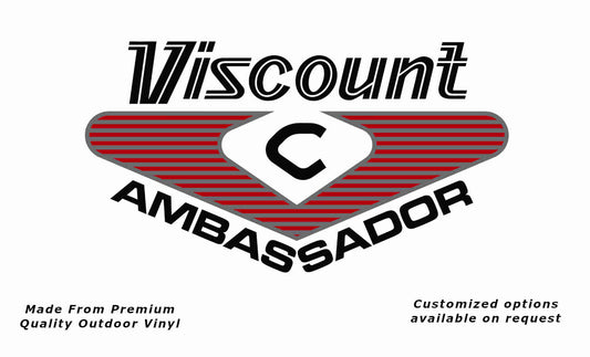 Viscount ambassador 1970s caravan vinyl replacement decal sticker in black, red and silver grey.