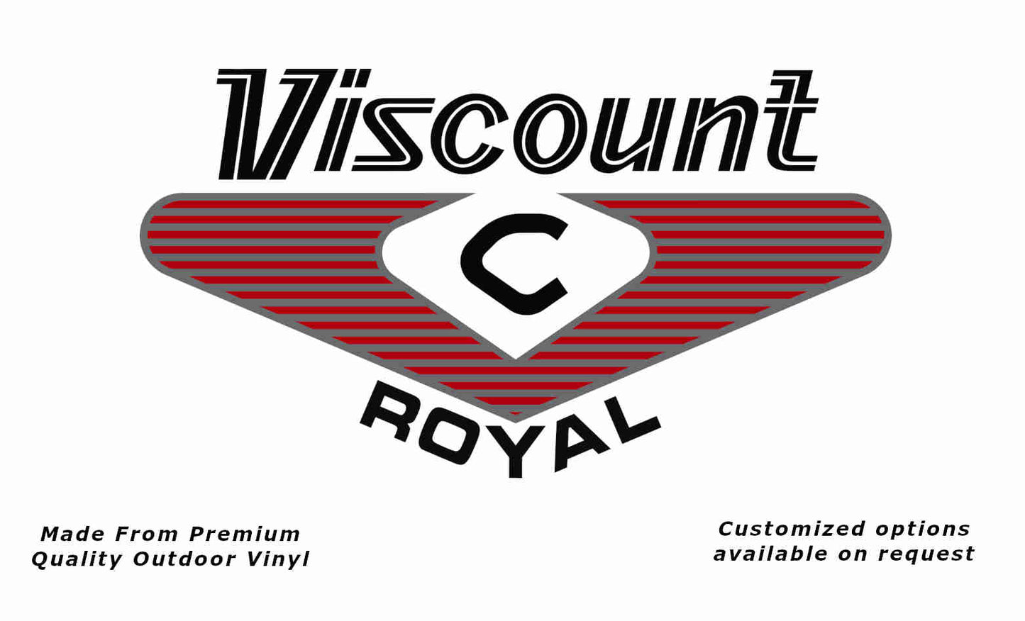 Viscount royal 1970s caravan vinyl replacement decal sticker in black, red and silver grey.