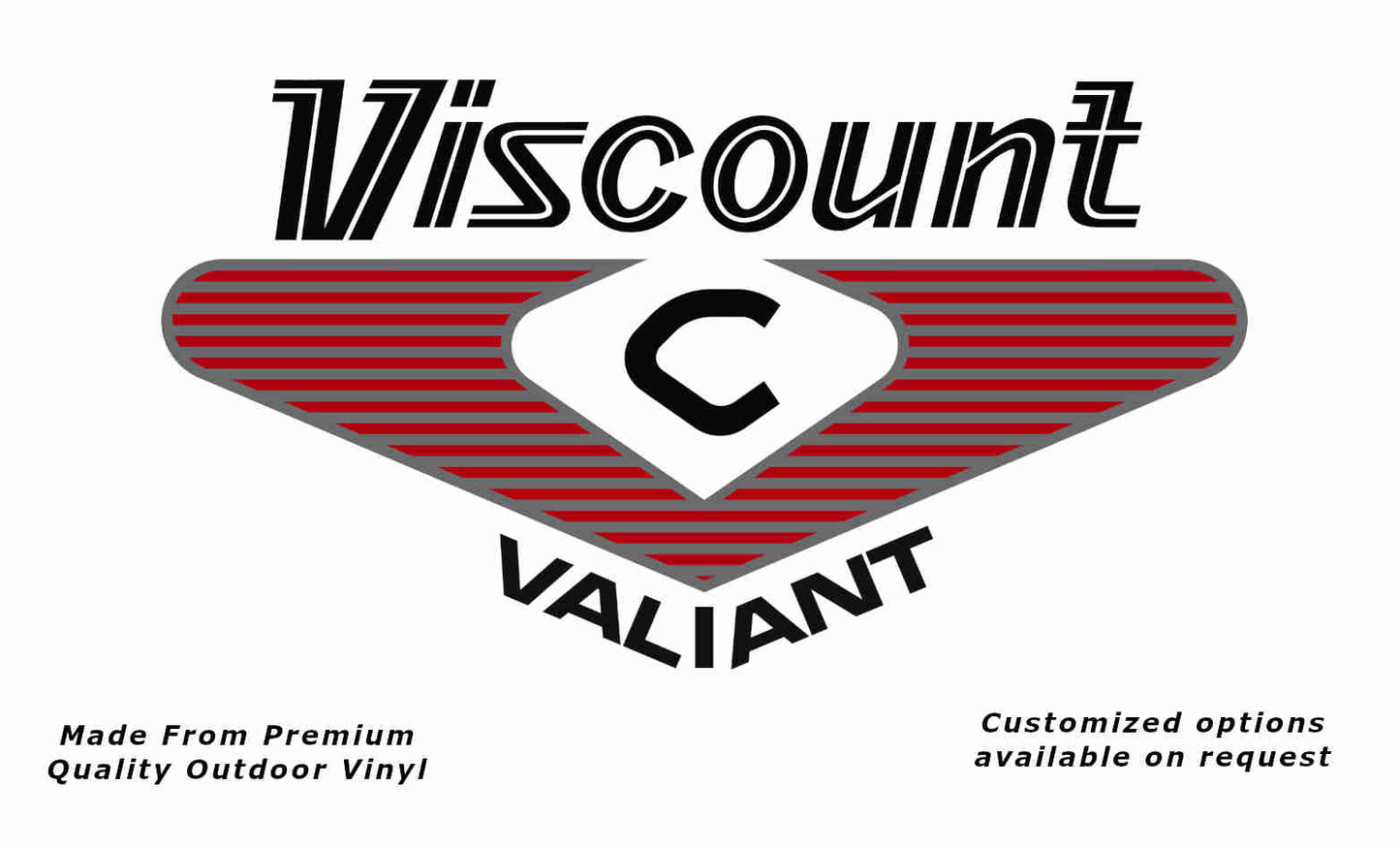 Viscount valiant 1970s caravan vinyl replacement decal sticker in black, red and silver grey.