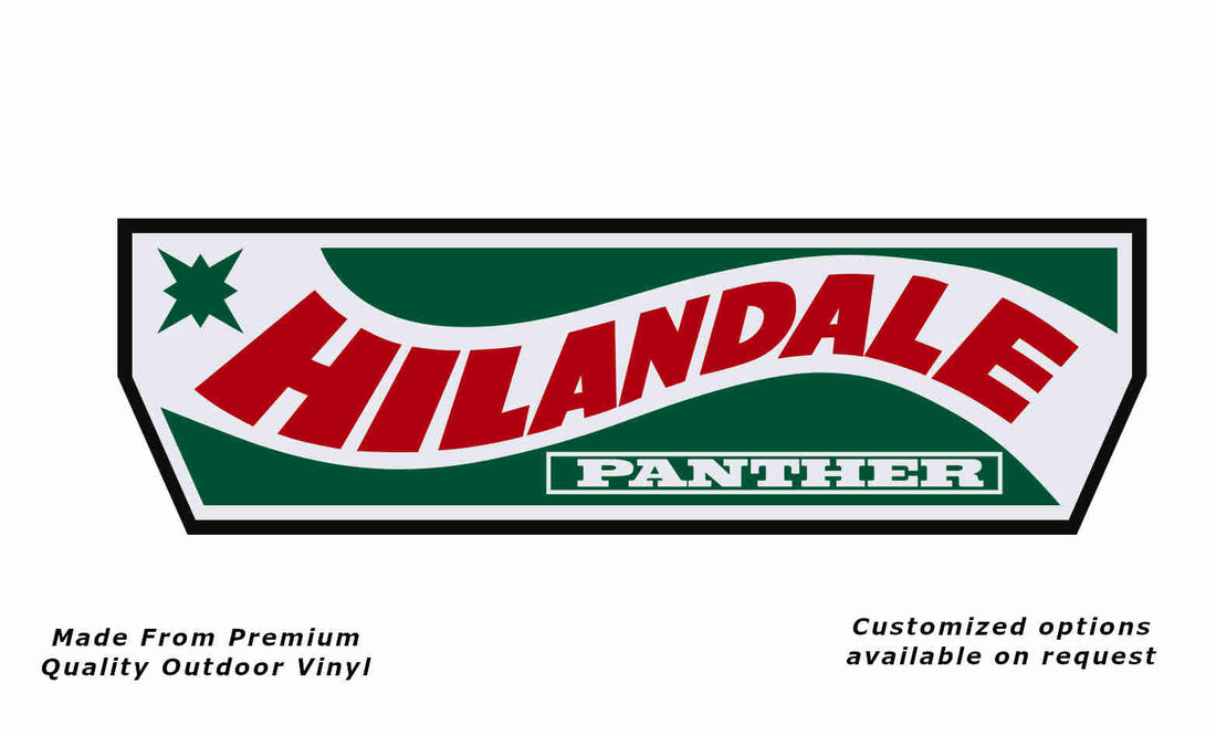 Hilandale caravan replacement vinyl decal in white, green, red and black.