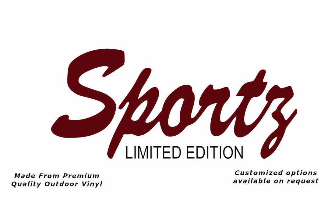 'SPORTZ Limited Edition' vinyl decal with custom options, made from premium outdoor vinyl.