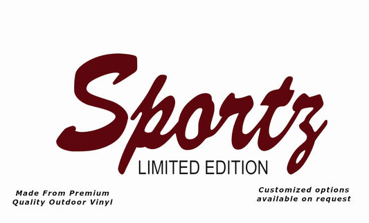 'SPORTZ Limited Edition' vinyl decal with custom options, made from premium outdoor vinyl.