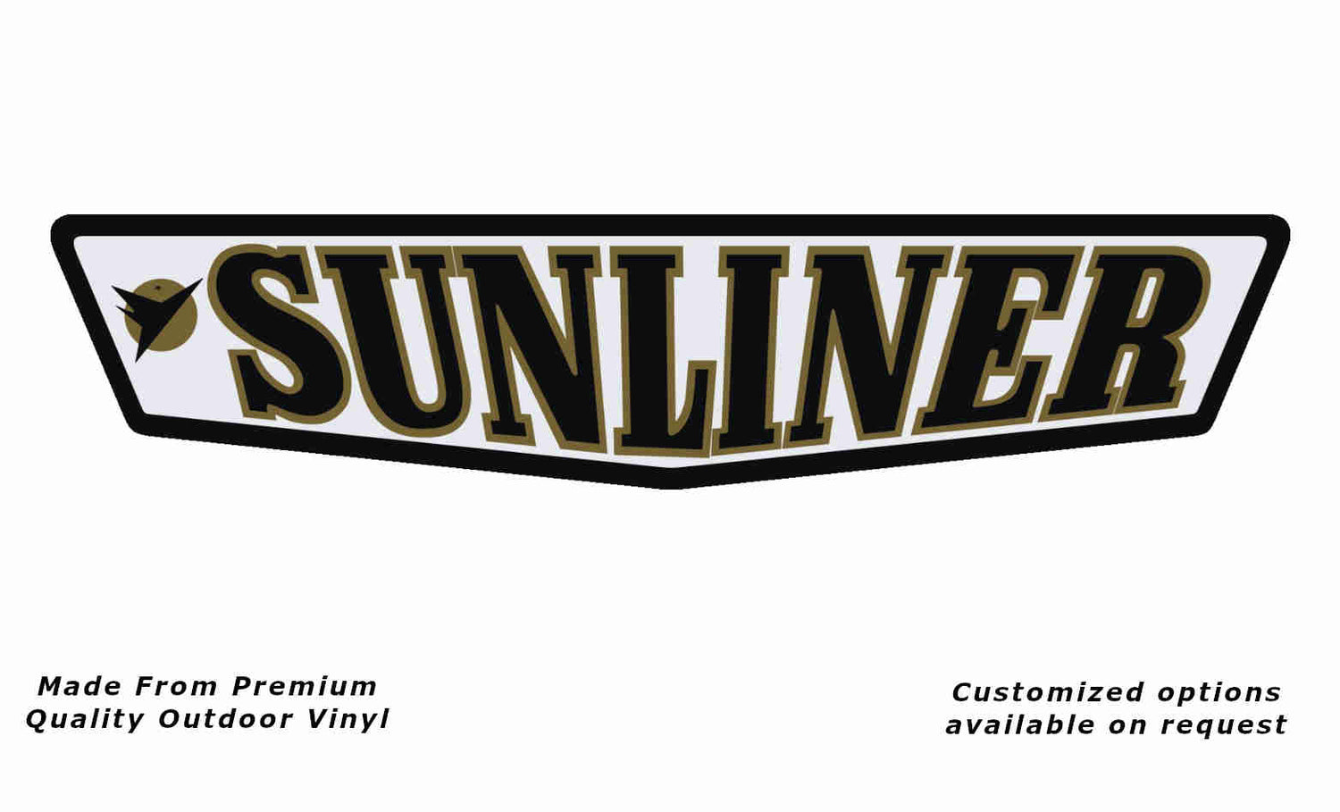 Sunliner caravans 1960s vinyl decal in black, white and gold.