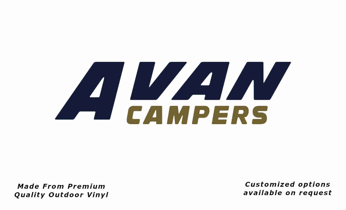 Avan campers caravan replacement vinyl decal sticker in deep sea blue and gold.
