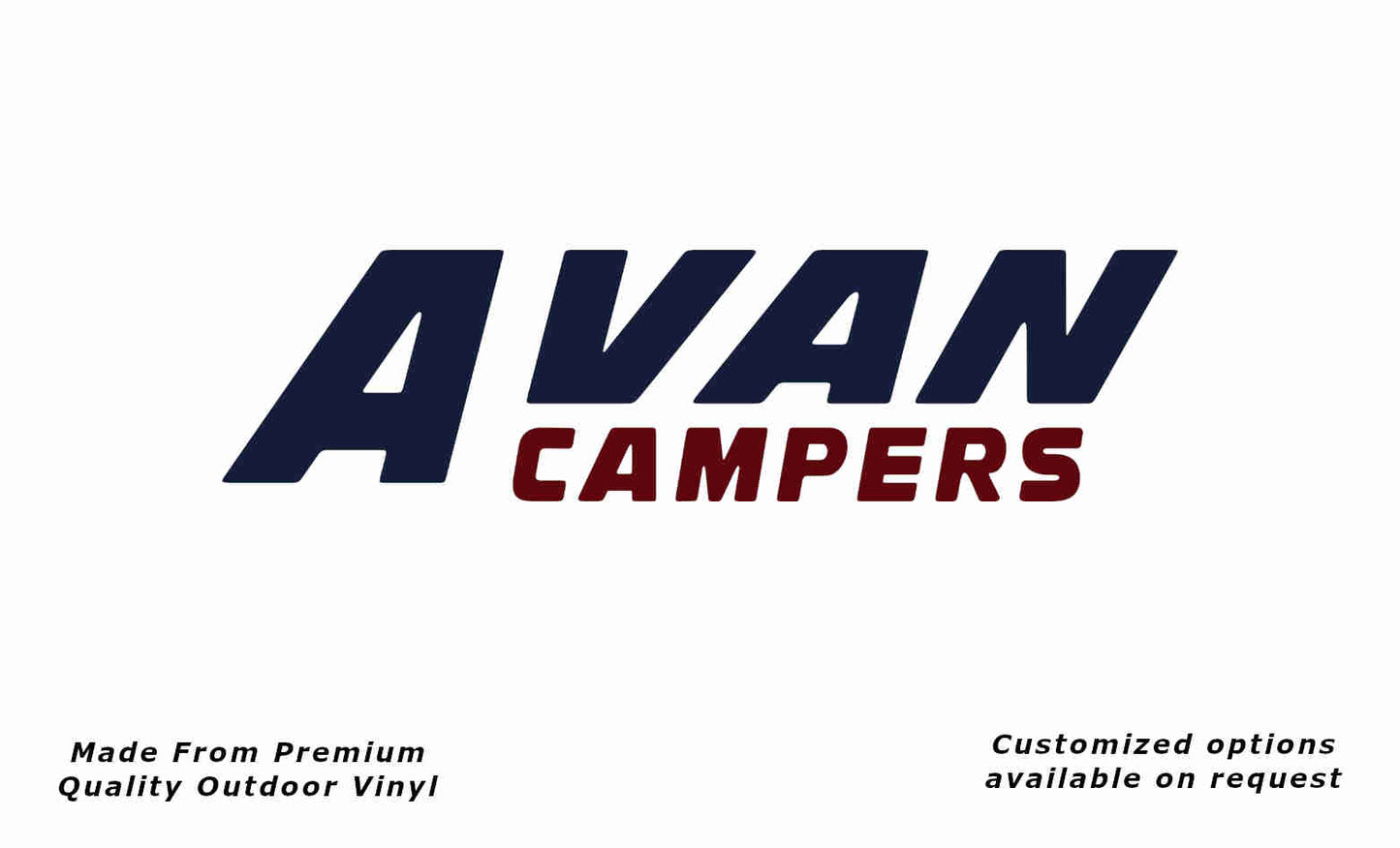 Avan campers caravan replacement vinyl decal sticker in deep sea blue and purple red.