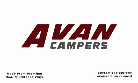 Avan campers caravan replacement vinyl decal sticker in purple red and dark grey.