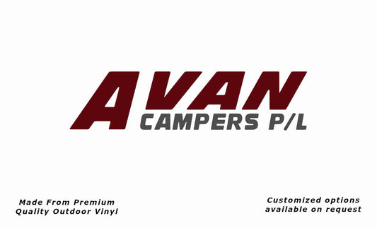 Avan campers p/l caravan replacement vinyl decal sticker in purple red and dark grey.
