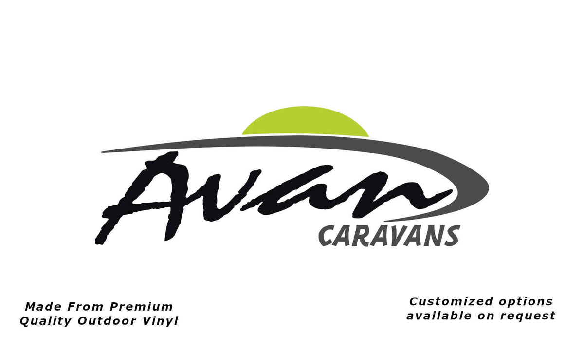 Avan Caravans 2015+ replacement vinyl decal in Black, Nickel and Springtime Green.