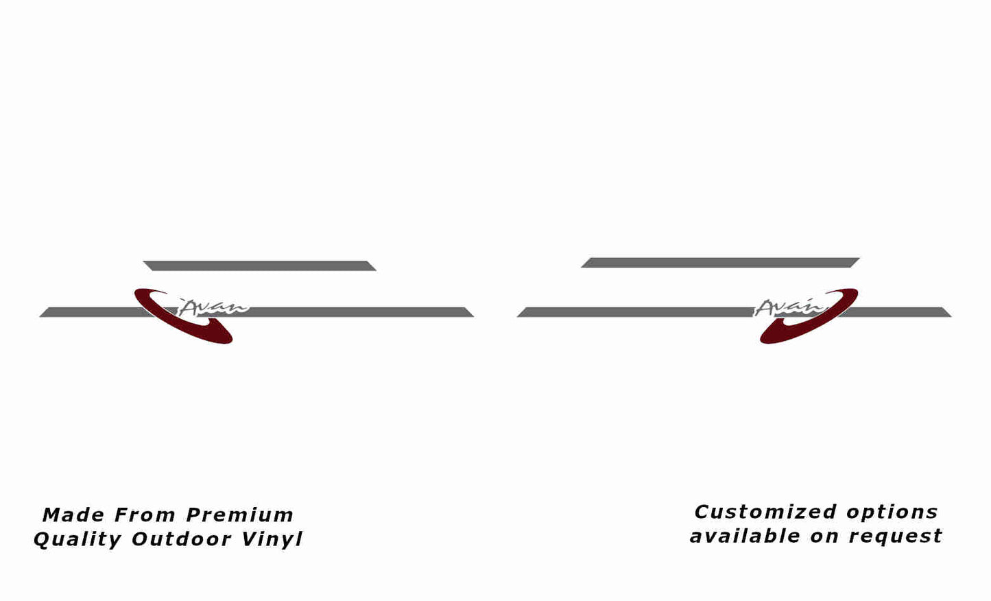 Avan the erin mk ii side stripes caravan replacement vinyl decal sticker in silver grey and purple red.