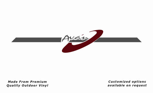 Avan ovation rear 2006-2011 caravan replacement vinyl decal sticker in dark grey and purple red.