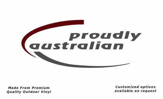 Avan proudly australian camper front v1 caravan replacement vinyl decal sticker in dark grey and purple red.