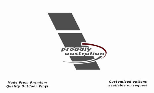Avan proudly australian drivers side v2 caravan replacement vinyl decal sticker in dark grey and purple red.