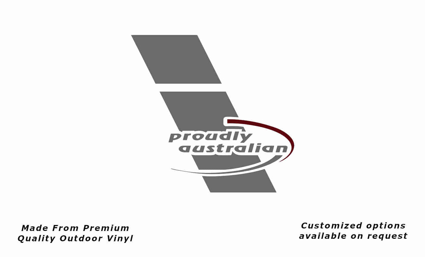 Avan proudly australian drivers side v2 caravan replacement vinyl decal sticker in silver grey and purple red.