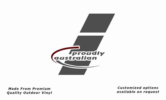 Avan proudly australian passenger side v2 caravan replacement vinyl decal sticker in dark grey and purple red.