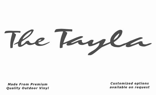 Avan the tayla caravan replacement vinyl decal sticker in dark grey.