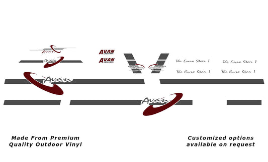 Avan The Eurostar 1 2005 caravan replacement vinyl decal kit in dark grey and purple red.