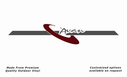 Avan The Ray Rear (L) caravan replacement vinyl decal sticker in dark grey and purple red.