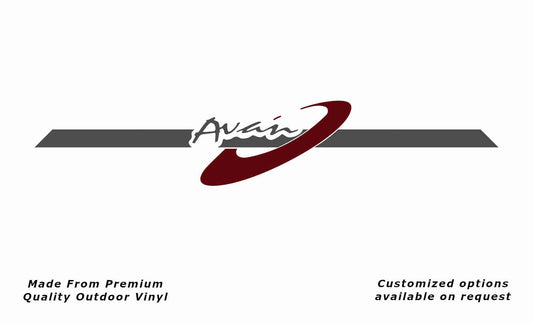 Avan The Ray Rear (R) caravan replacement vinyl decal sticker in dark grey and purple red.