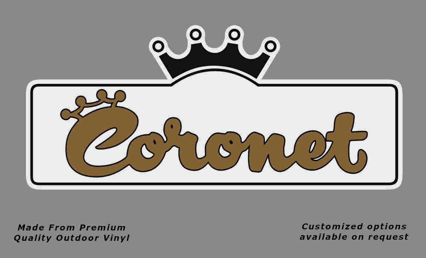 Coronet 1970-80s caravan replacement vinyl decal sticker in black, gold and white.
