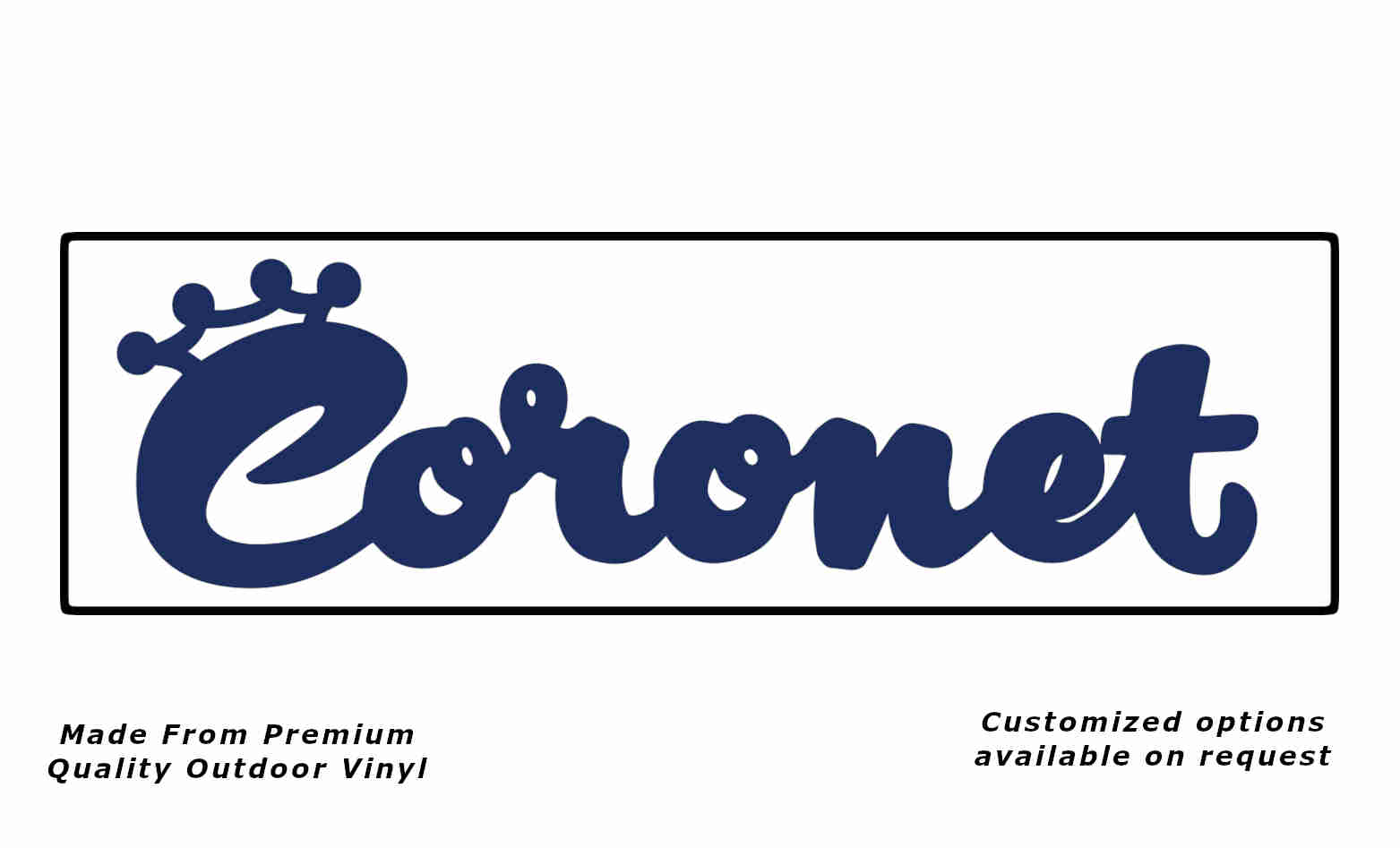 Coronet with border caravan replacement vinyl decal sticker in dark blue and black.