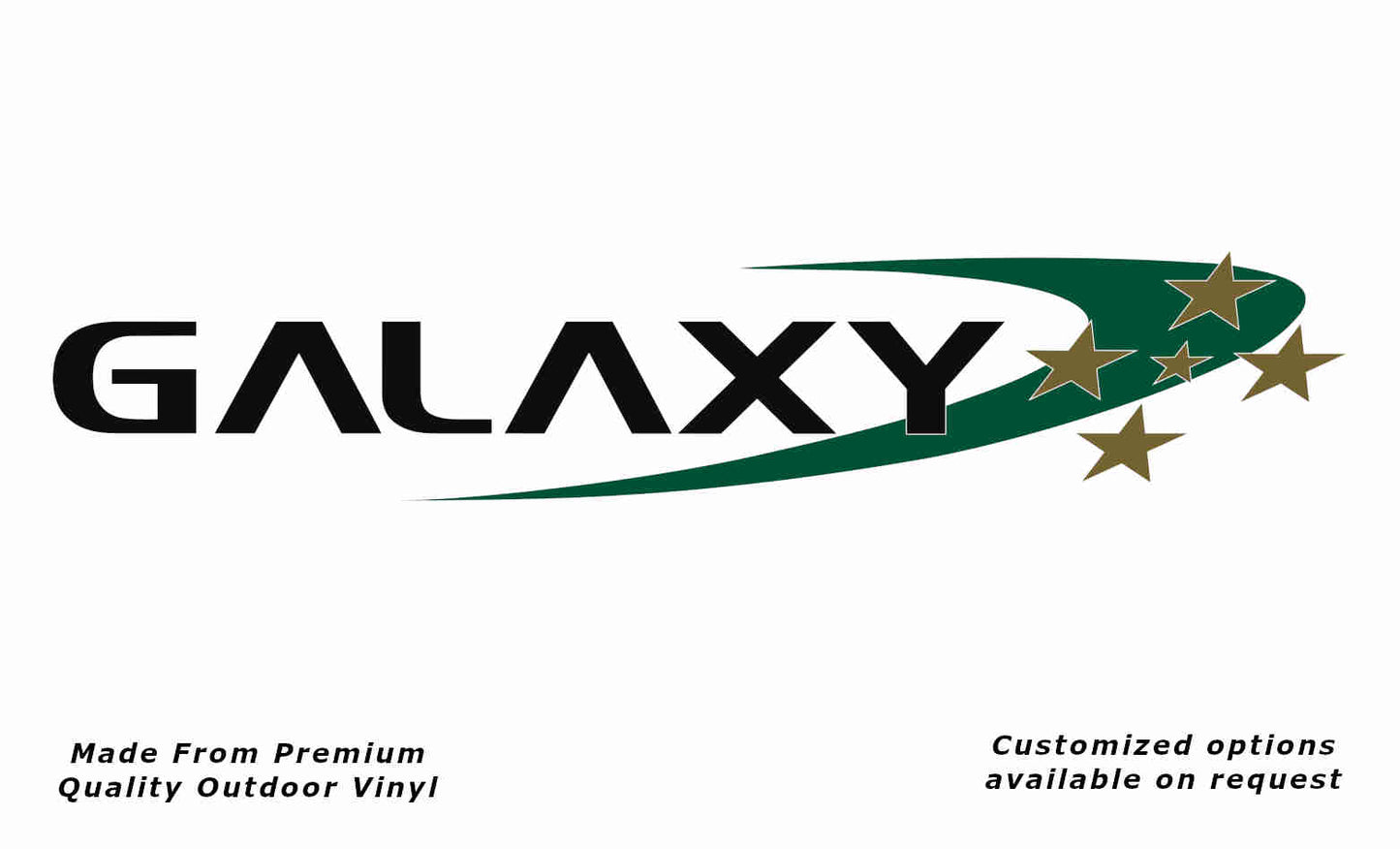 Galaxy caravan replacement vinyl decal sticker in black, gold and forest green.