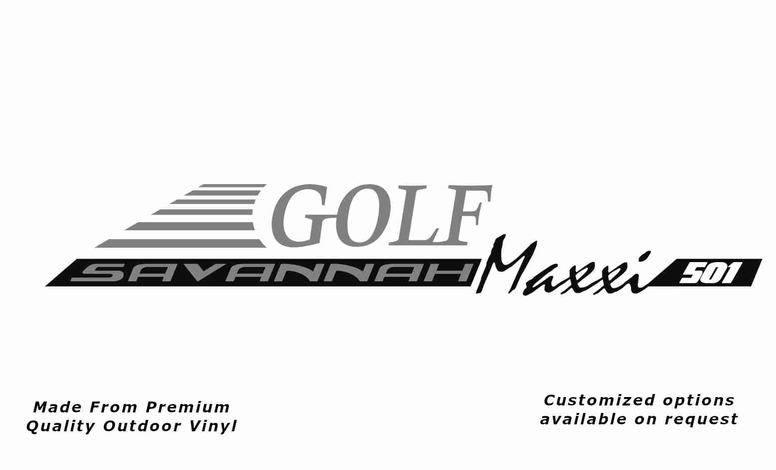 Golf Savannah Maxxi 2016 501 caravan replacement vinyl decal in black and nickel.