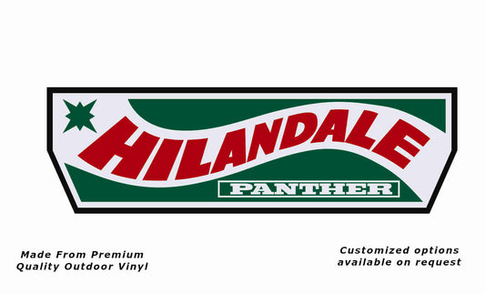 Hilandale caravan replacement vinyl decal in white, green, red and black.
