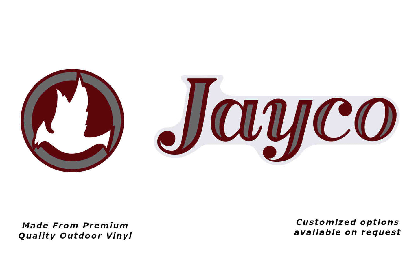 Jayco 1980s left camper caravan replacement vinyl decal sticker in purple red, silver and white.