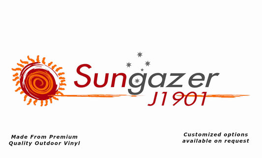 Jurgens sungazer J1901 caravan vinyl replacement decal sticker in red, silver-grey, dark-grey and pastel-orange.