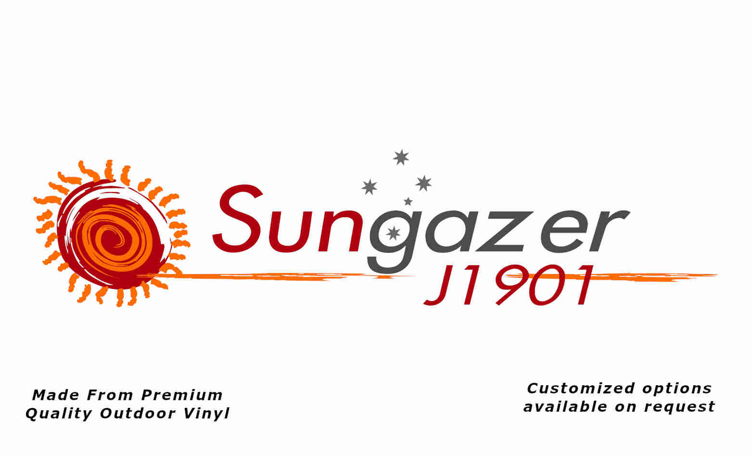 Jurgens sungazer J1901 caravan vinyl replacement decal sticker in red, silver-grey, dark-grey and pastel-orange.
